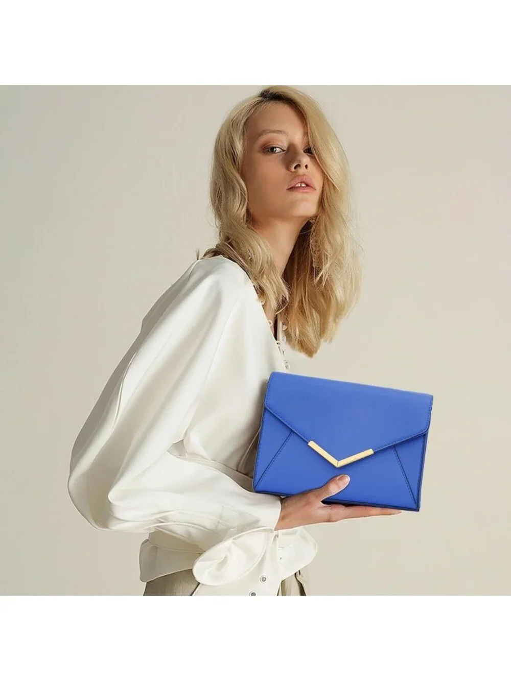 👜 Women's Blue Faux Leather Evening Handbag Party Wedding Prom Clutch Purses